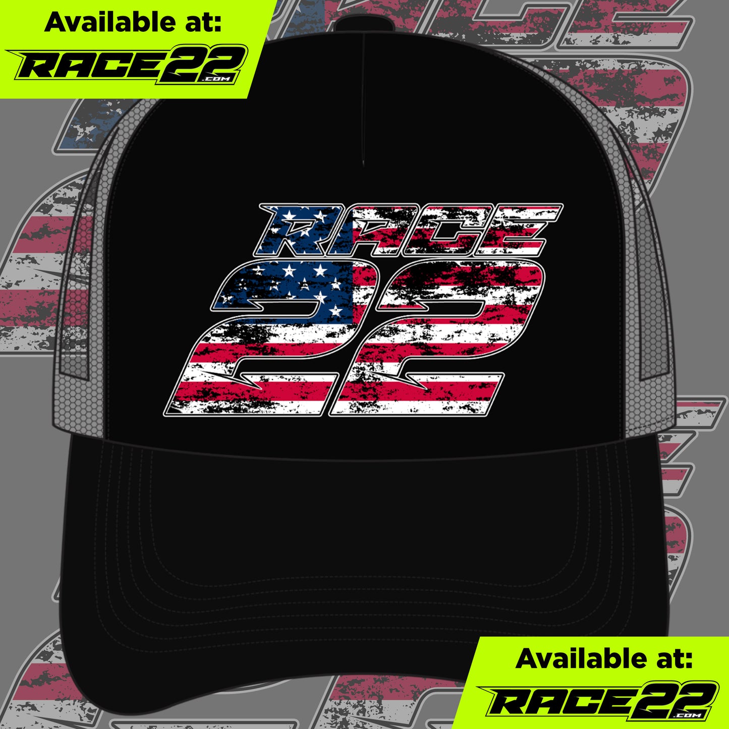 RACE22 - American Flag Square Logo Hat