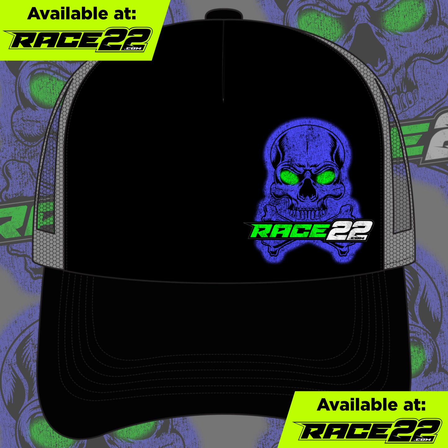 RACE22 - Blue Green Skull Hat