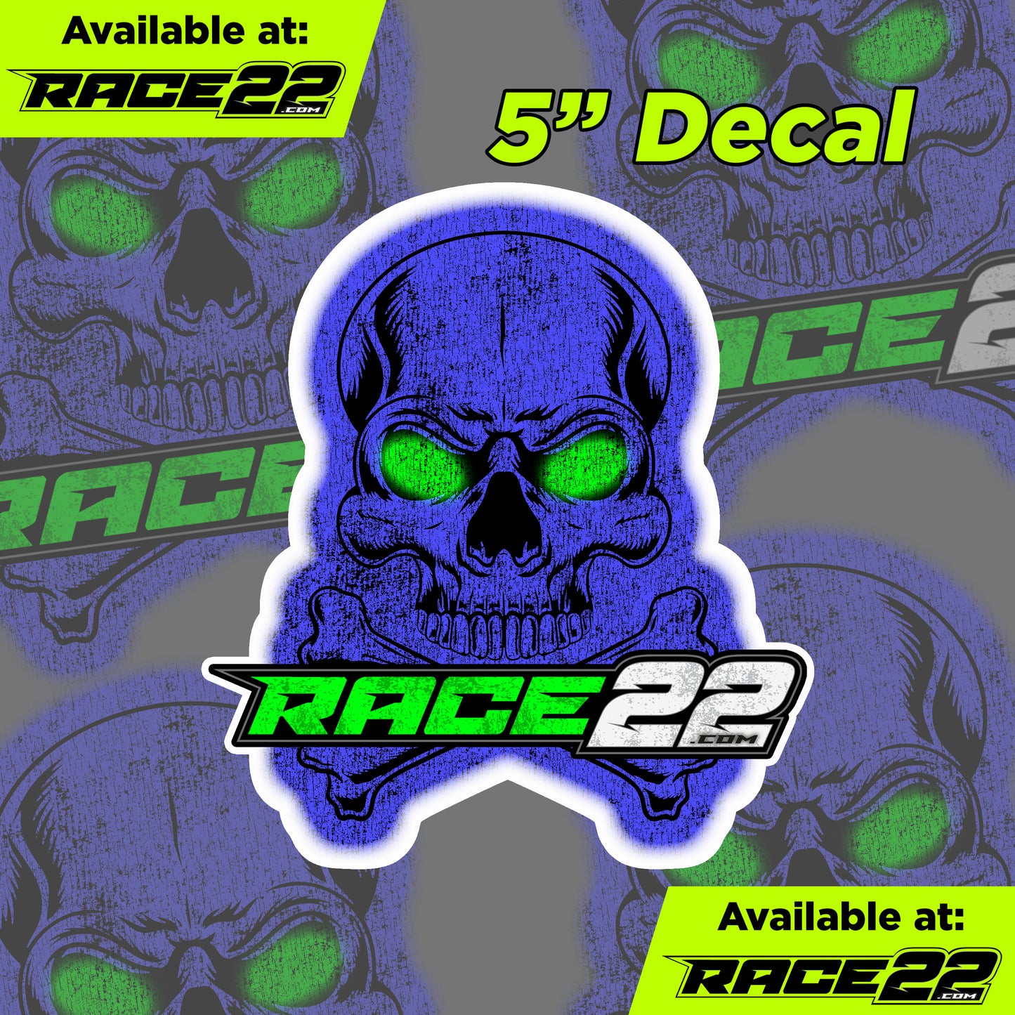 RACE22 - Blue Lightning Skull Decal